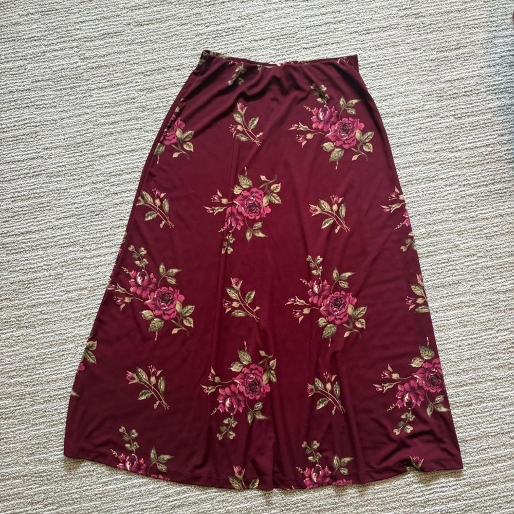 Jaclyn Smith Floral Maxi Skirt Burgundy 90s M Medium Whimsigoth Grunge Vintage - Picture 5 of 7